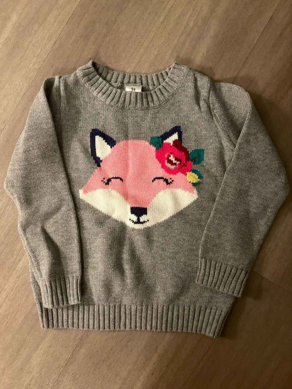 Carter's Gray Sweater with Pink Fox and Floral Accent
